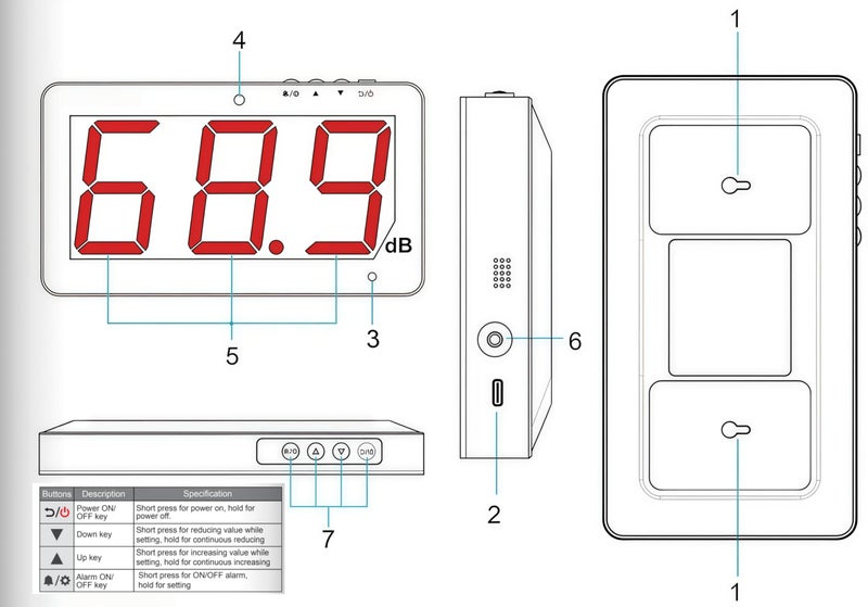 TestHelper مقياس مستوى الصوت TestHelper SW-525B 30-130db، شاشة LCD بحجم 9.6 بوصة، نوع معلق على الحائط لقياس الضوضاء بالديسيبل مع إنذار (مقياس مستوى الصوت مع مسجل بيانات) - Image 2